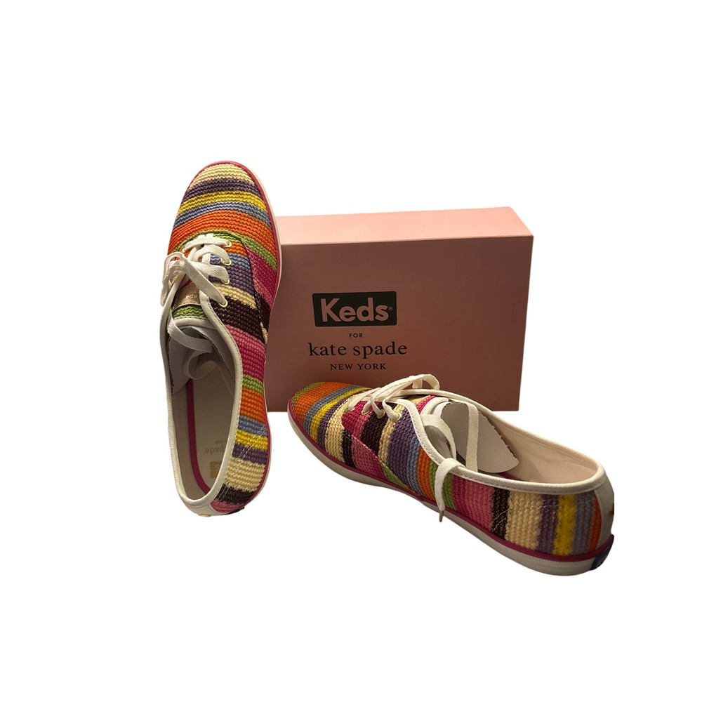 Keds x Kate Spade Champion Crochet Multi Stripe Sneakers WF66110 Womens 9 NEW